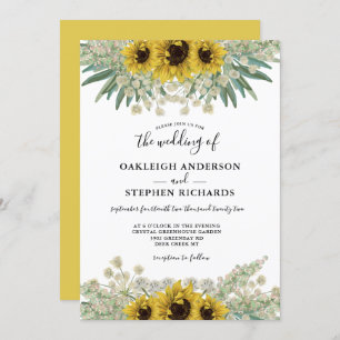 Invitación Boda de acuarela de girasol rústico botánico