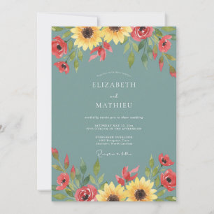 Invitación Boda de Acuarela de Girasoles de Acero