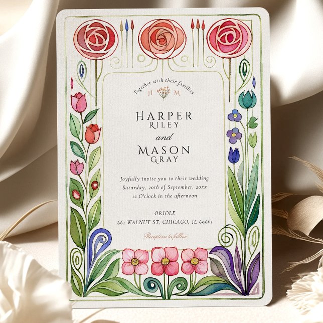 Invitación Boda de acuarela de Glasgow Style (Subido por el creador)