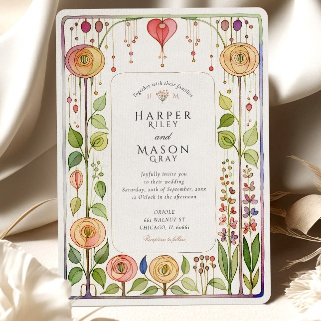 Invitación Boda de acuarela de Glasgow Style (Subido por el creador)