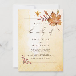 Invitación Boda de acuarela de hoja de arce de otoño