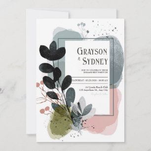 Invitación Boda de Acuarela de Hoja Negra Abstracta Moderna