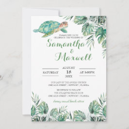Invitación Boda de acuarela de hojas tropicales de tortuga ma