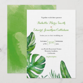 Invitación Boda de Acuarela de Hojas Verdes Tropicales de Mon