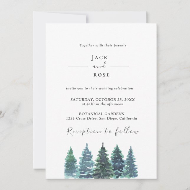 Invitación Boda de acuarela de invierno (Anverso)