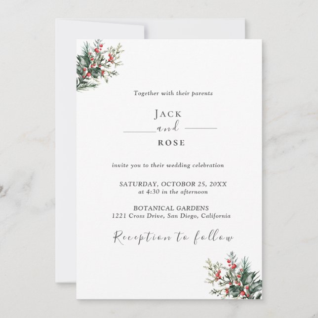 Invitación Boda de acuarela de invierno (Anverso)