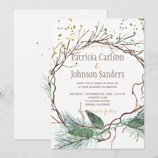 Invitación Boda de acuarela de invierno moderno de la natural (Anverso / Reverso)