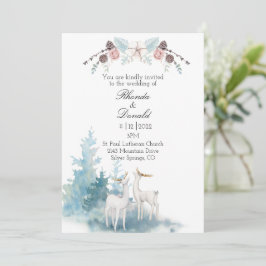 Invitación Boda de acuarela de invierno y ciervo y follaje