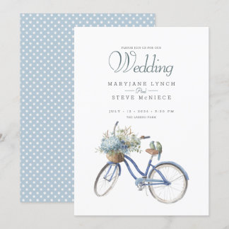 Invitación Boda de acuarela de la bicicleta azul bohemia