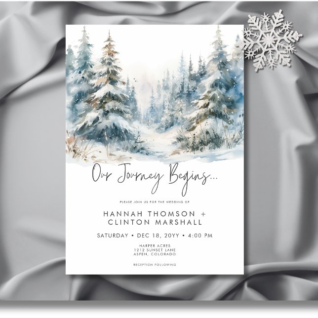 Invitación Boda de acuarela de la escena invernal de montaña  (Rustic Mountain Winter Scene Watercolor Wedding Invitation)