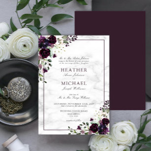 Invitación Boda de acuarela de la flor púrpura de Pluma clási