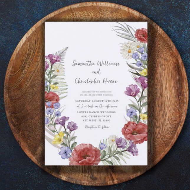 Invitación Boda de acuarela de la flor salvaje Boho (Subido por el creador)