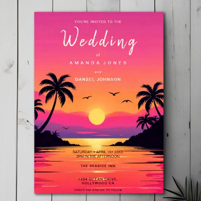 Invitación Boda de acuarela de la Isla Tropical Sunrise (Subido por el creador)