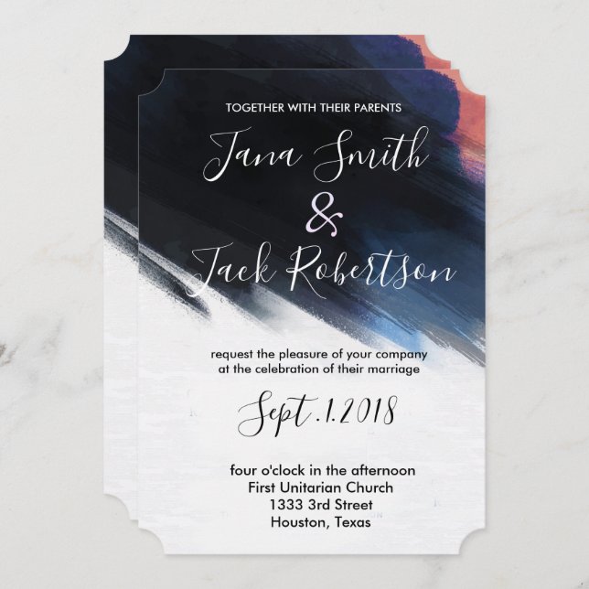 Invitación Boda de acuarela de la marina moderna (Anverso / Reverso)