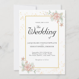 Invitación Boda de acuarela de la Moda floral de peones rosad