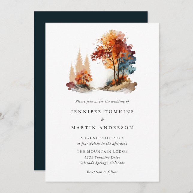 Invitación Boda de acuarela de la montaña de la selva del oto (Anverso / Reverso)