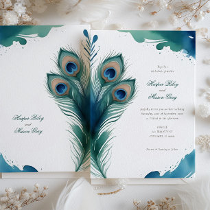 Invitación Boda de acuarela de la pluma de pavo real capricho