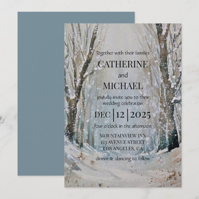 Invitación Boda de acuarela de la selva de invierno rústica y (Anverso / Reverso)