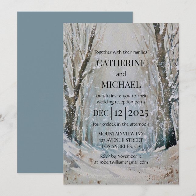 Invitación Boda de acuarela de la selva de invierno rústica y (Anverso / Reverso)