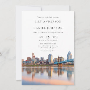 Invitación Boda de Acuarela de la Silueta de Cincinnati Todo 