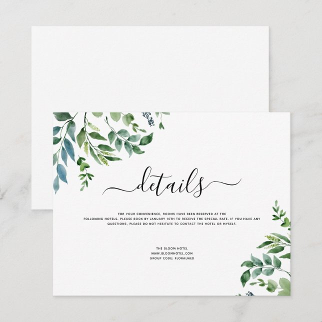 Invitación Boda de acuarela de la vegetación botánica (Anverso / Reverso)
