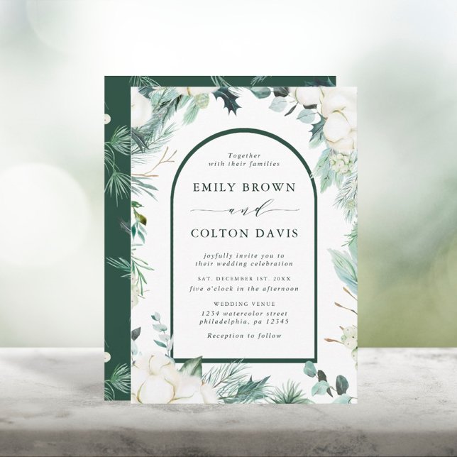 Invitación Boda de acuarela de las flores de evergreen y algo (Subido por el creador)
