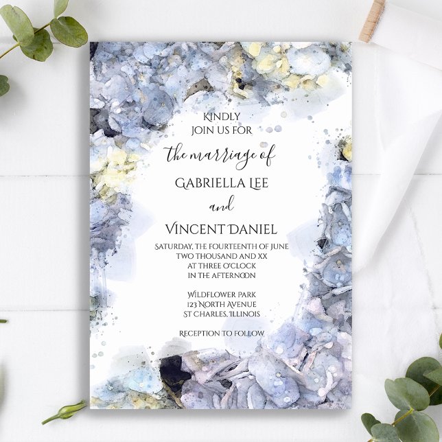 Invitación Boda de acuarela de las flores de hidrangea azul (Subido por el creador)