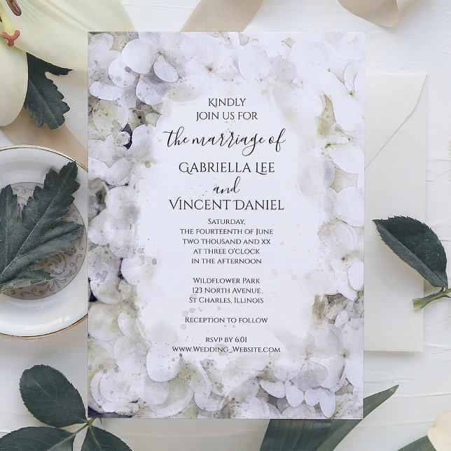 Invitación Boda de acuarela de las flores de hidrangea blanca (Subido por el creador)