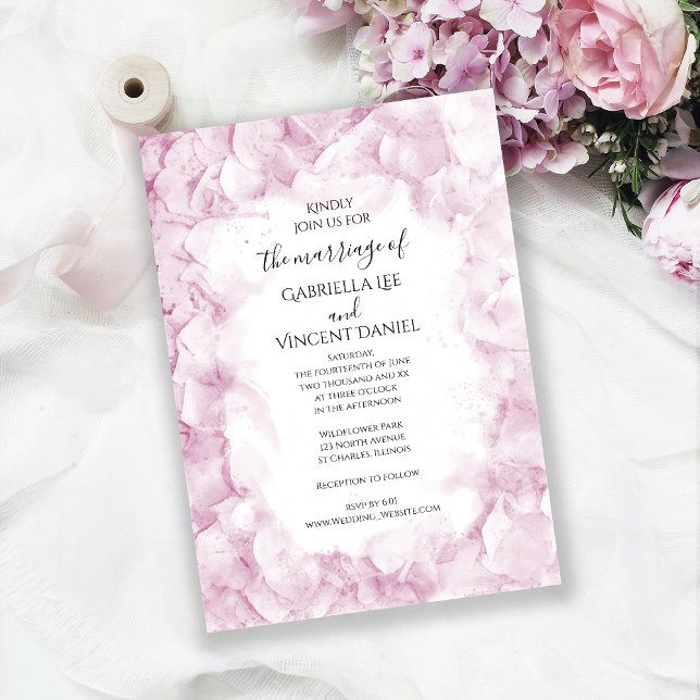 Invitación Boda de acuarela de las flores de hidrangea rosa p (Subido por el creador)