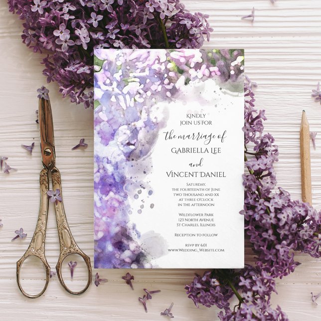 Invitación Boda de acuarela de las flores de lino púrpura (Subido por el creador)