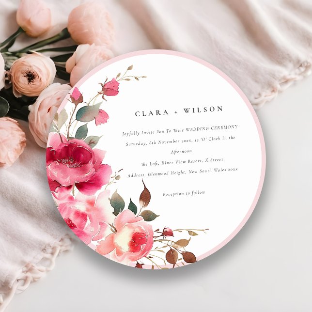 Invitación Boda de acuarela de las flores rosadas rojas de Bo (Subido por el creador)