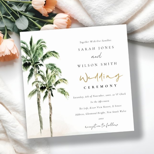 Invitación Boda de acuarela de las palmeras tropicales (Subido por el creador)