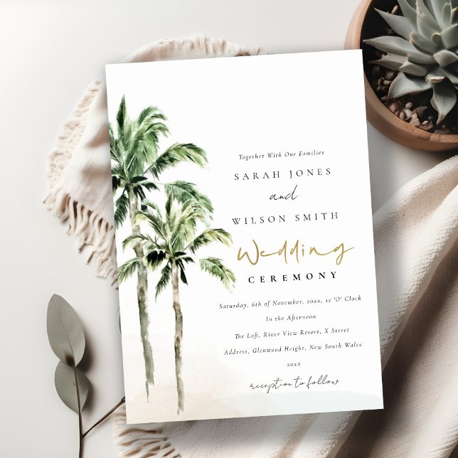 Invitación Boda de acuarela de las palmeras tropicales (Subido por el creador)