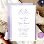 Invitación Boda de acuarela de lavanda monograma clásico<br><div class="desc">Deléitese con sus amigos y familiares con esta elegante invitación a la boda, mostrando un exquisito y frondoso monograma botánico con las iniciales de la novia y el novio. Invitación frontal recortada con espliego delgado, lila y tonos morados, marco acuático, mientras la parte posterior de la invitación incluye un hermoso...</div>