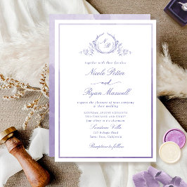 Invitación Boda de acuarela de lavanda monograma clásico