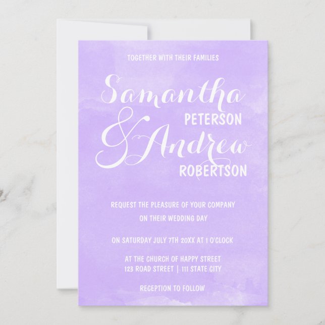 Invitación Boda de acuarela de lavanda violeta moderna (Anverso)