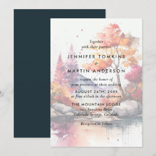 Invitación Boda de acuarela de los árboles del lago Fall Moun