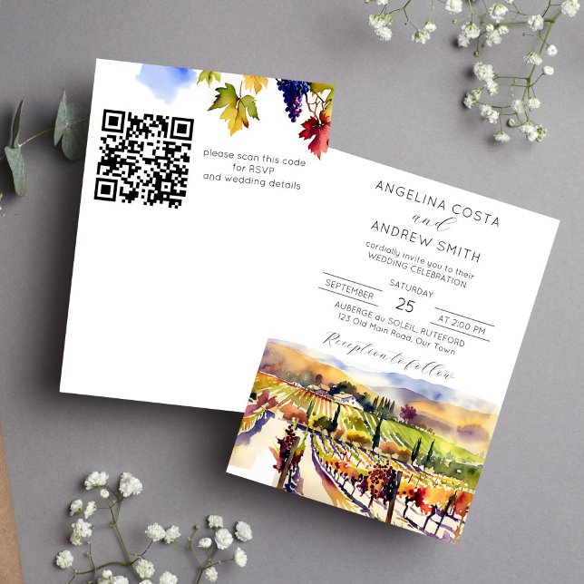 Invitación Boda de acuarela de los viñedos de Napa Valley (Napa valley watercolor elegant romantic wedding template invitation instant download fall themed)