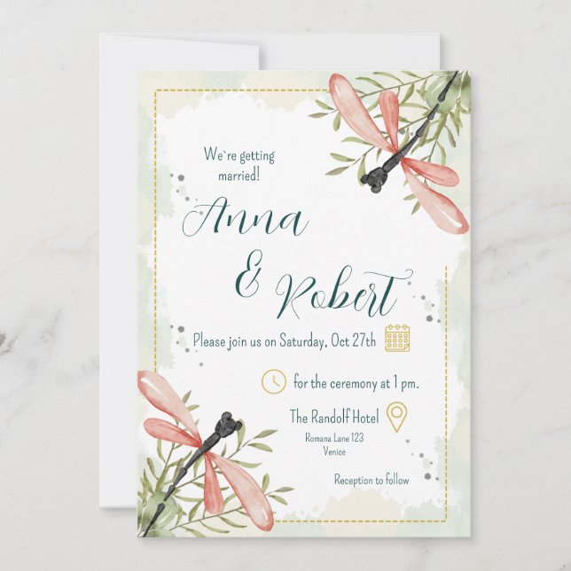 Invitación Boda de acuarela de luciérnaga (Anverso)