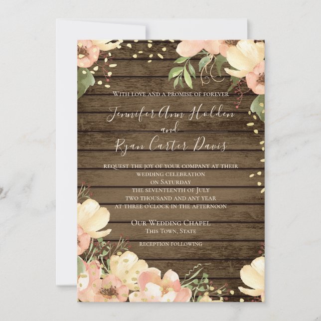 Invitación Boda de acuarela de madera ruda floral de Rubor (Anverso)