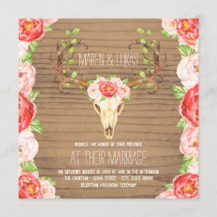 Invitación Boda de Acuarela de Madera Rústica de Cuerno de Ci