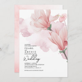 Invitación Boda de acuarela de Magnolia floral rosa Rubor