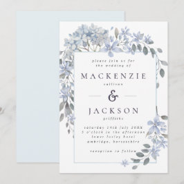 Invitación Boda de acuarela de marco de hidráneas azules