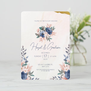 Invitación Boda de Acuarela de Marco Floral Simple Marrón Azu