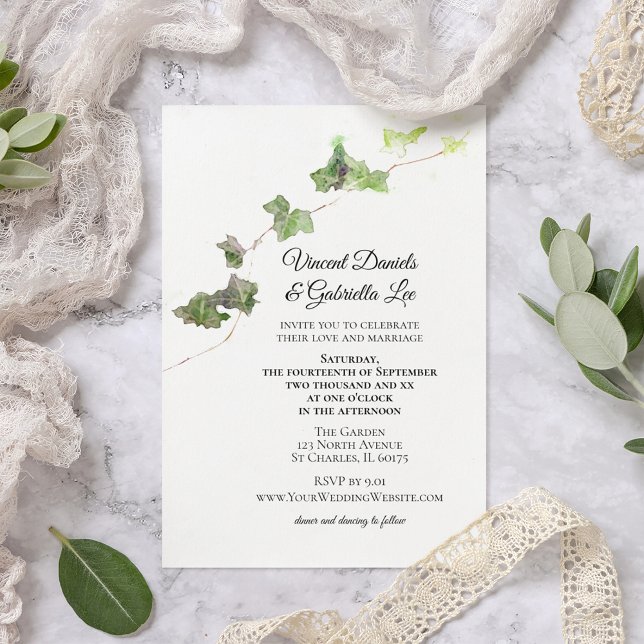 Invitación Boda de acuarela de marfil verde inglés (Subido por el creador)