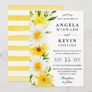 Invitación Boda de Acuarela de Margaritas y Flores Amarillas
