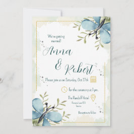 Invitación Boda de acuarela de mariposa azul claro