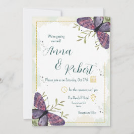 Invitación Boda de acuarela de mariposa violeta