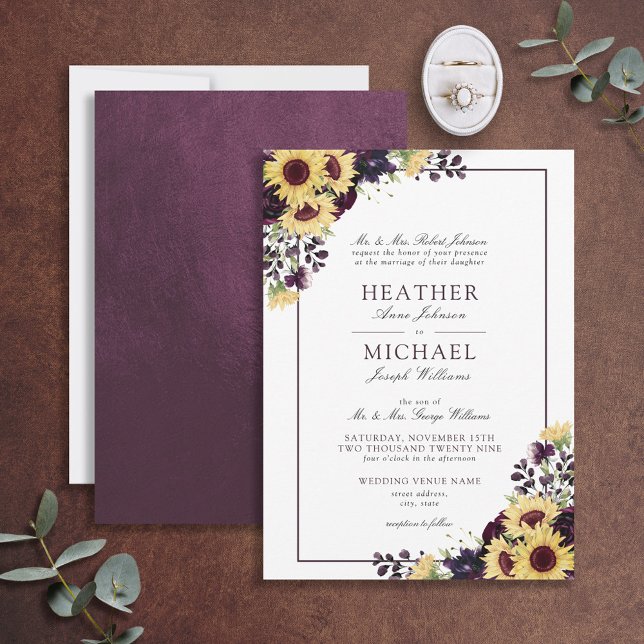 Invitación Boda de acuarela de marrón púrpura de Pluma clásic (Subido por el creador)