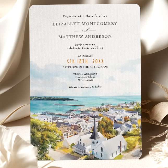 Invitación Boda de acuarela de Michigan, isla de Mackinac (Subido por el creador)